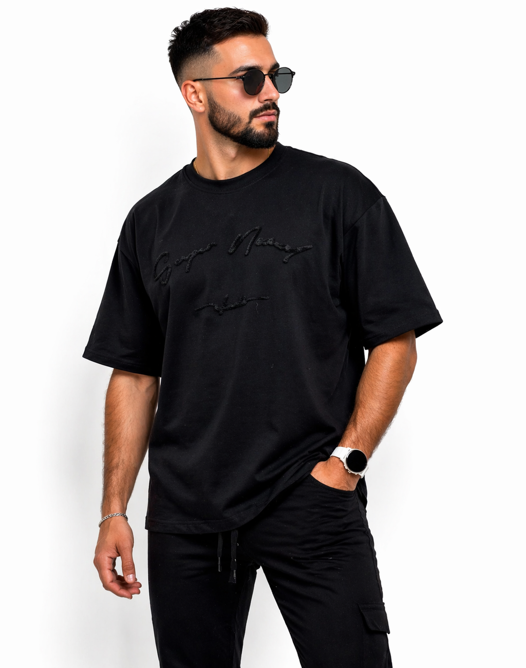 חולצת אוברסייז דגם כיתוב שחור - canavaro jeans