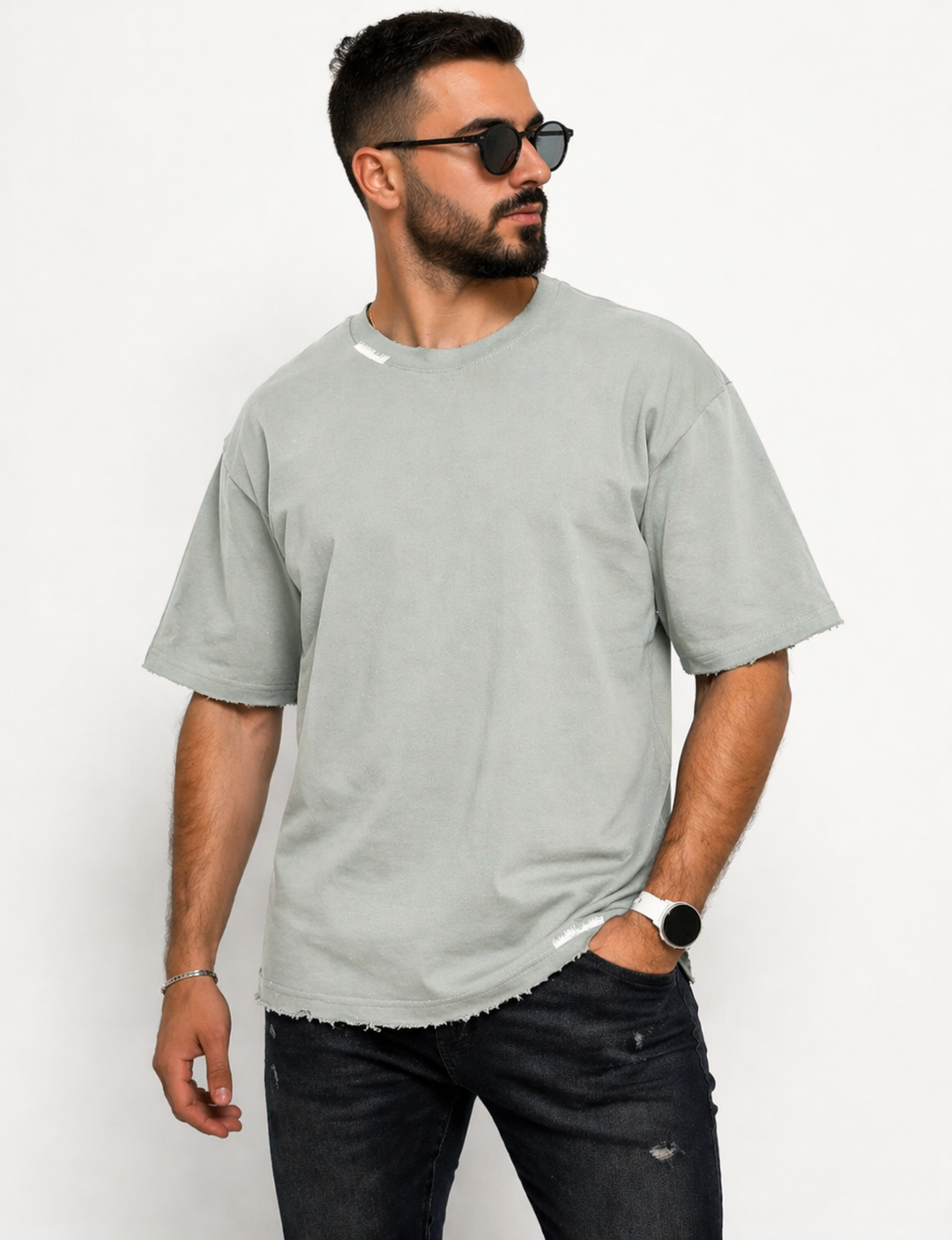 חולצת אוברסייז דגם ריקמה אפור - canavaro jeans